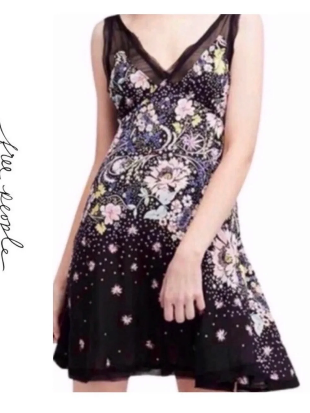 Free People Longwood Floral Print Boho V-Neck Slip Dress Size Small